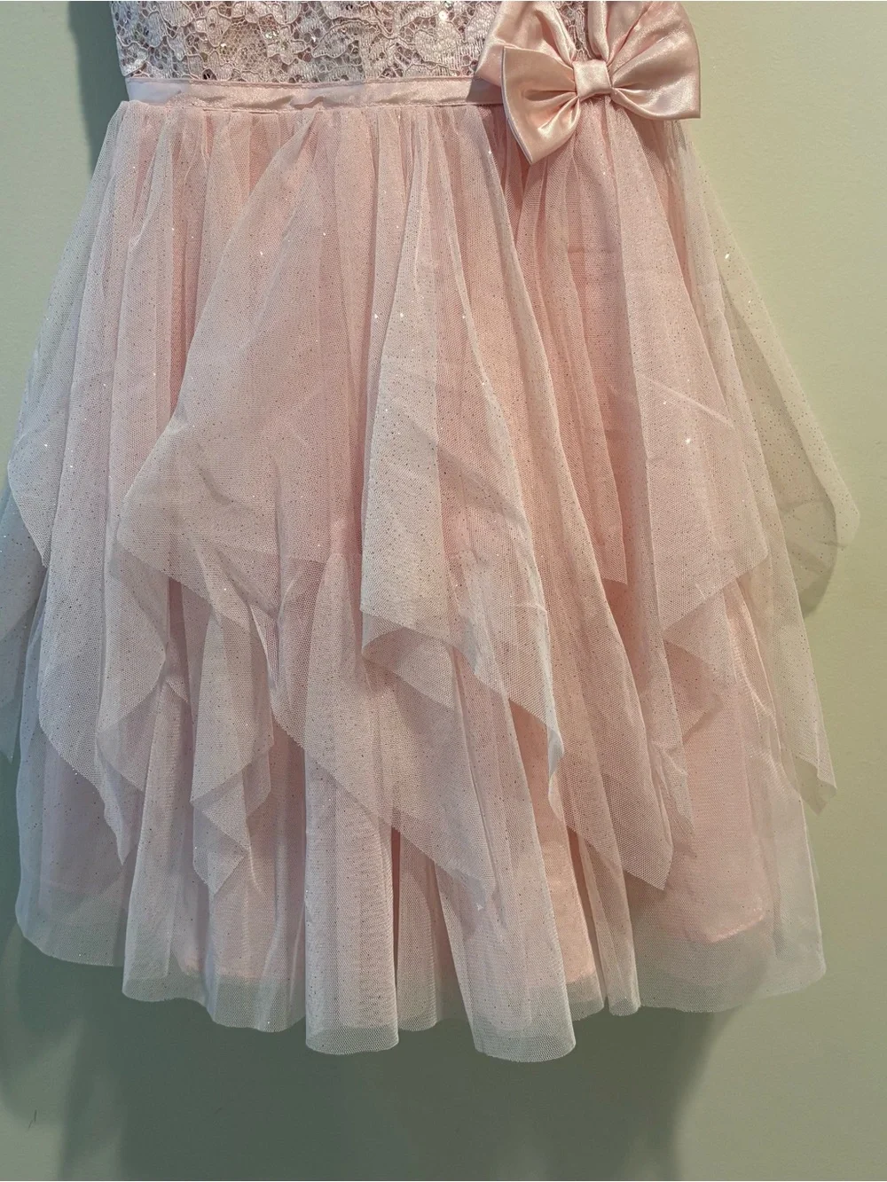 Jona Michelle Lace Party Dress Girls 5 Bow Sparkly Gauze Pink Princess Fairy